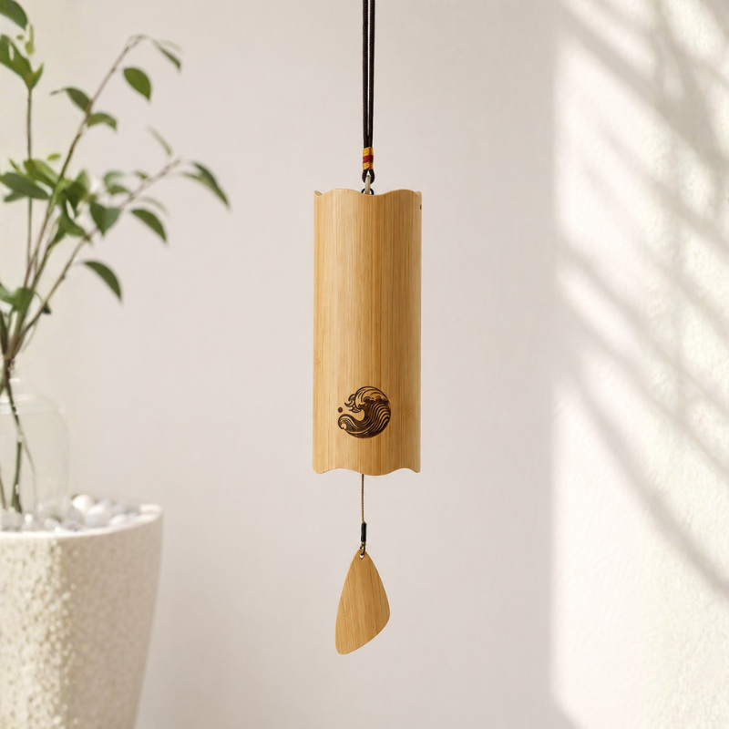 Carillon koshi en bambou, médaillon gravé