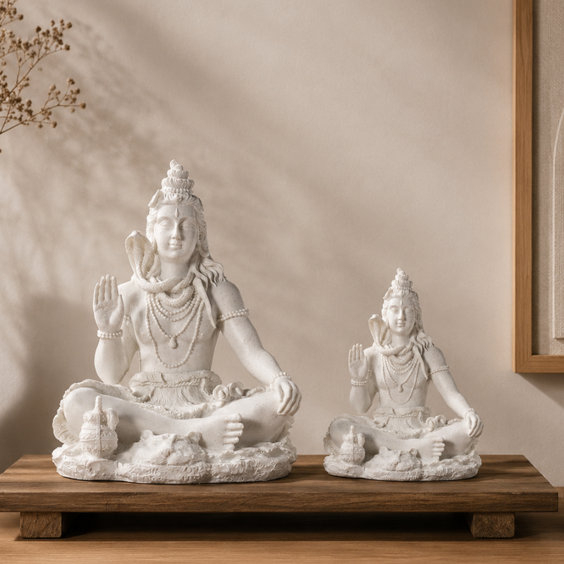 Statue Shiva en méditation, finition pierre claire – vue 5