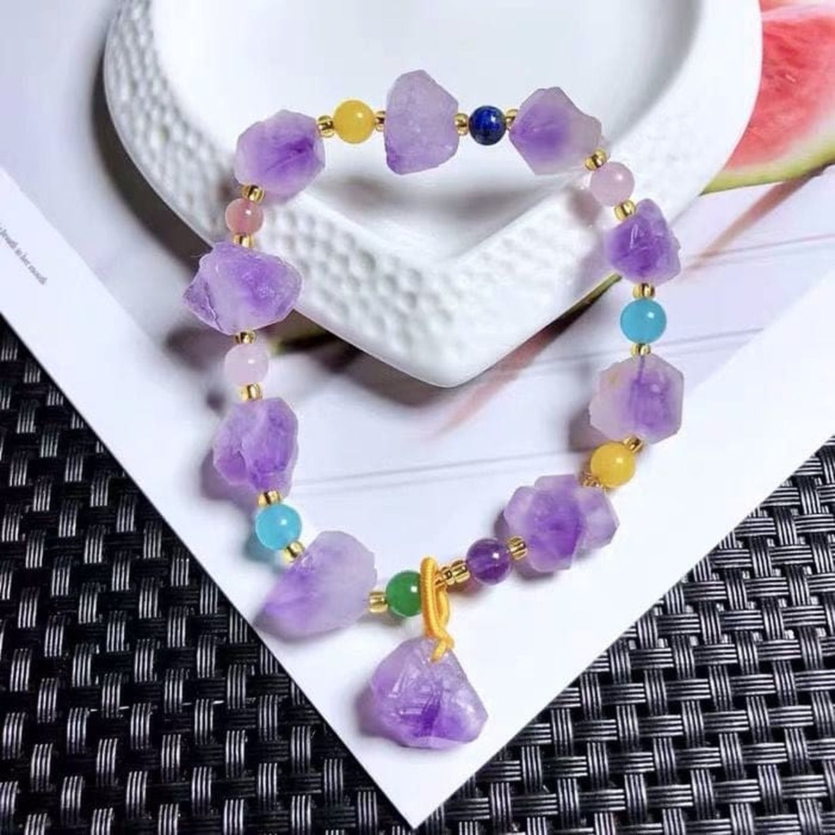 Bracelet amethyste, perles fines et intercalaires dores