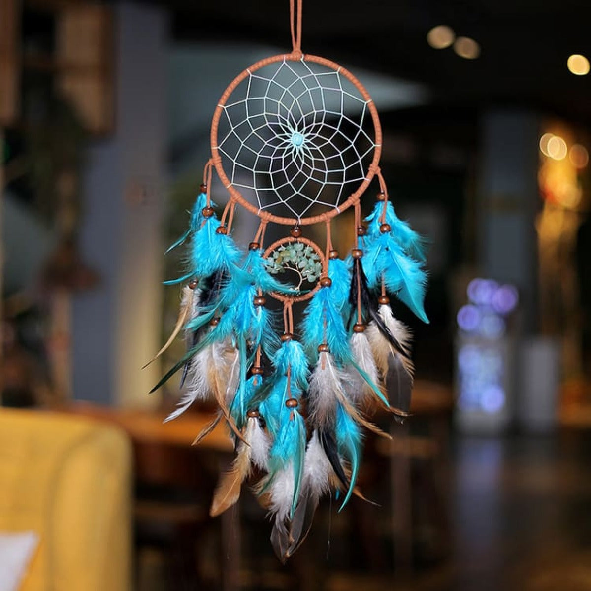 Attrape rêves double plumes turquoise