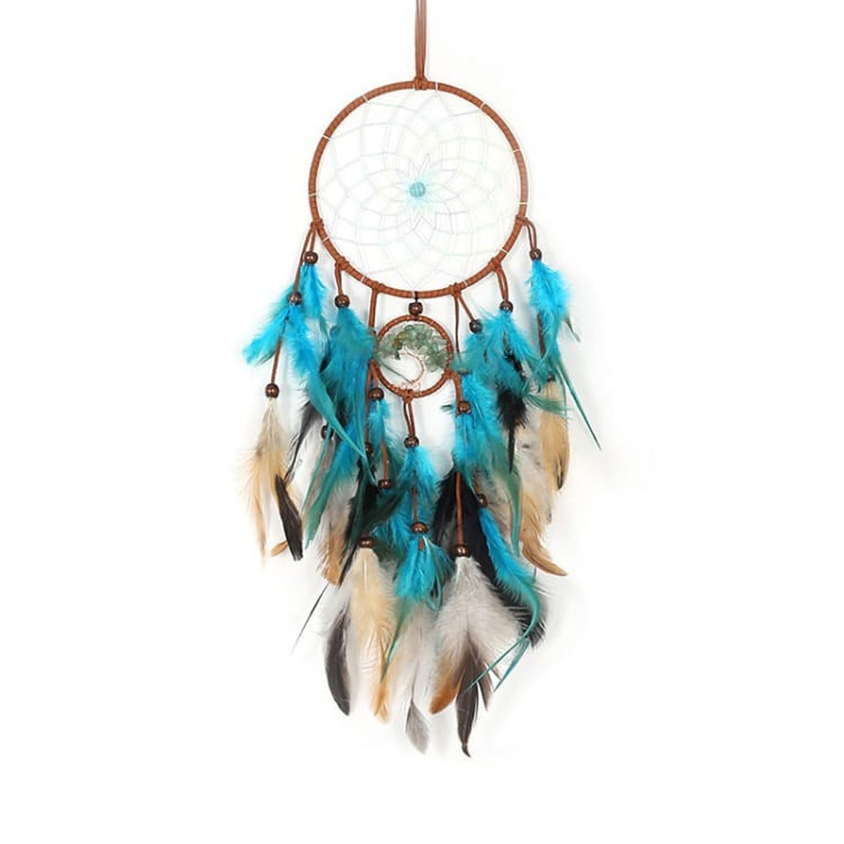 Attrape rêves double plumes turquoise