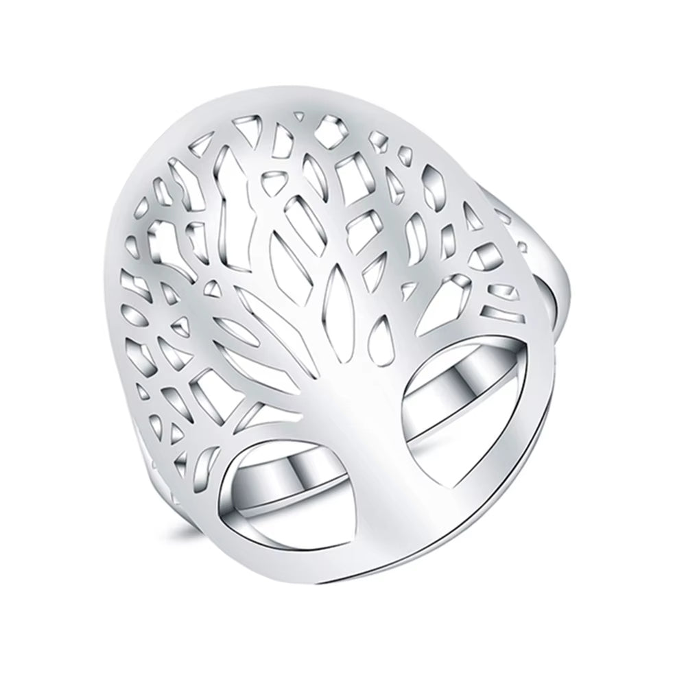 Bague Arbre de Vie Raffinée en Argent sur fond blanc