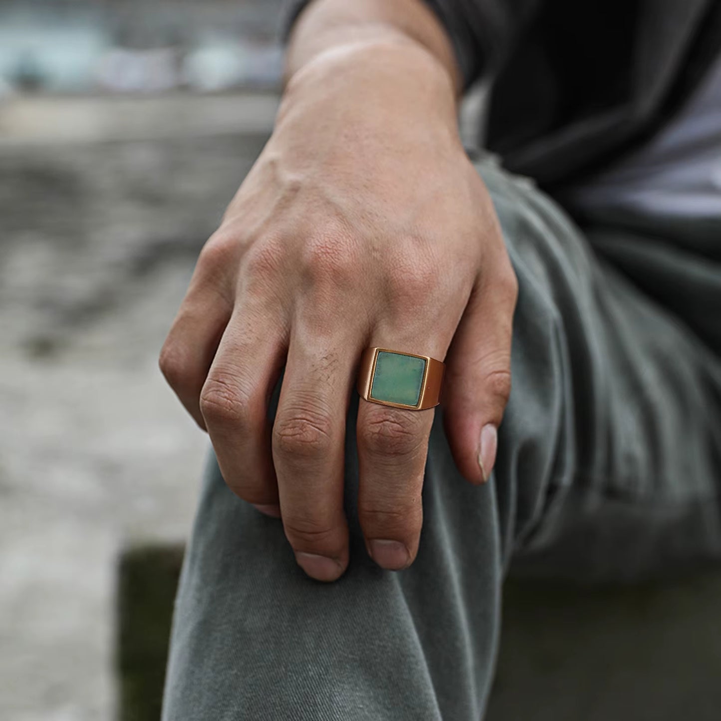 Bague en Pierre Naturelle - Design Carré