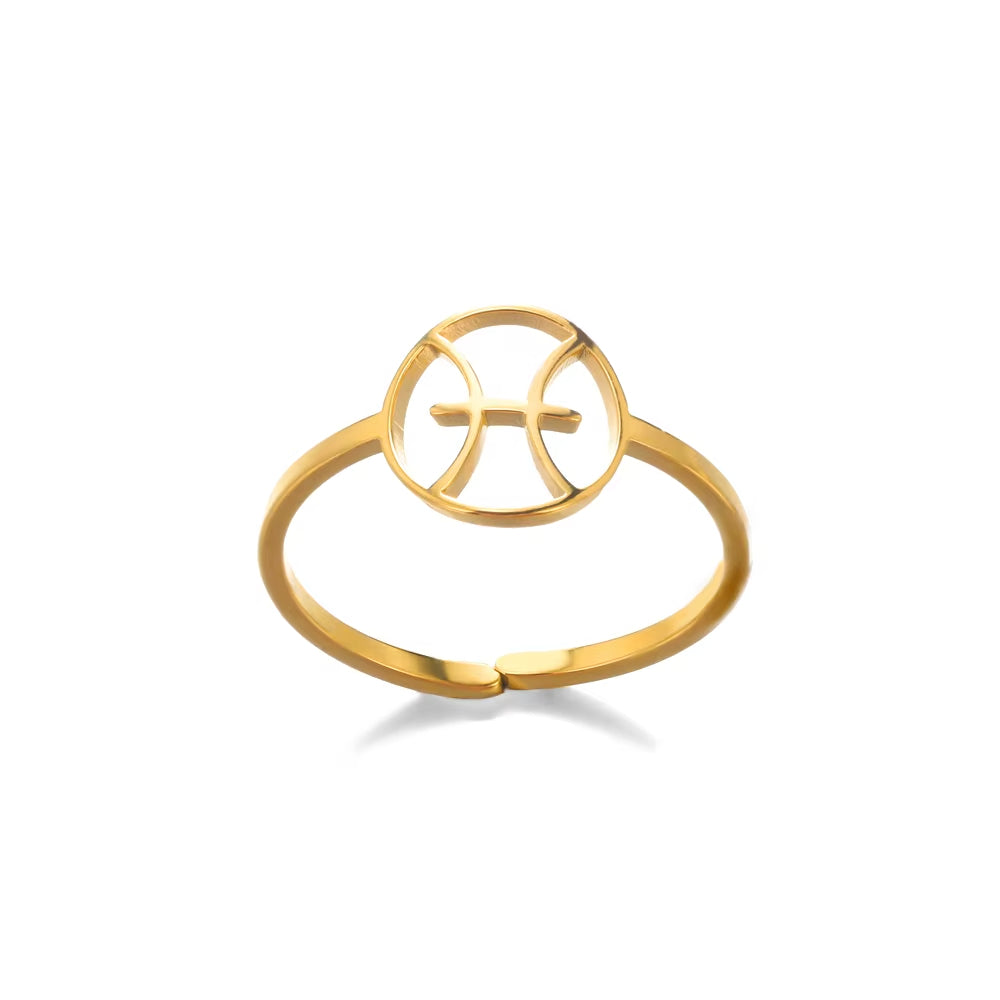 Bague Signe Astrologique Dorée en Acier Inoxydable