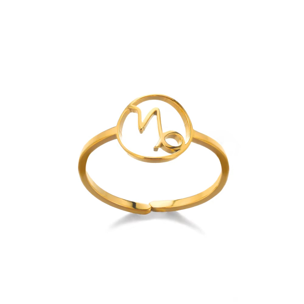 Bague Signe Astrologique Dorée en Acier Inoxydable