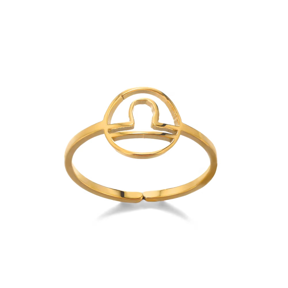 Bague Signe Astrologique Dorée en Acier Inoxydable