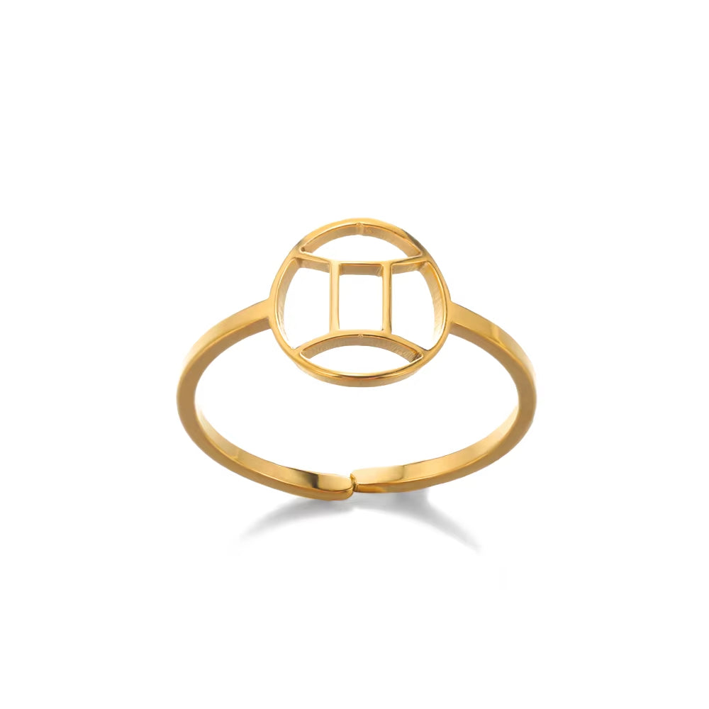 Bague Signe Astrologique Dorée en Acier Inoxydable
