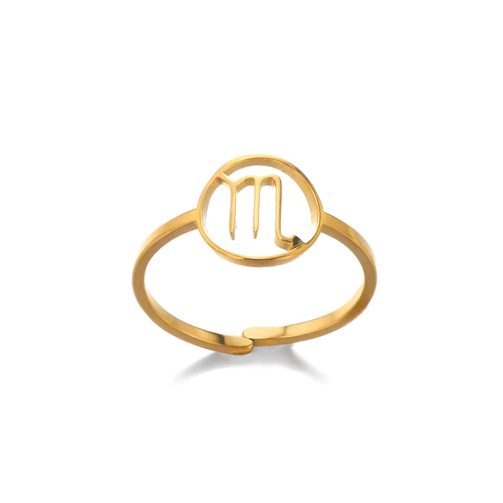 Bague Signe Astrologique Dorée en Acier Inoxydable