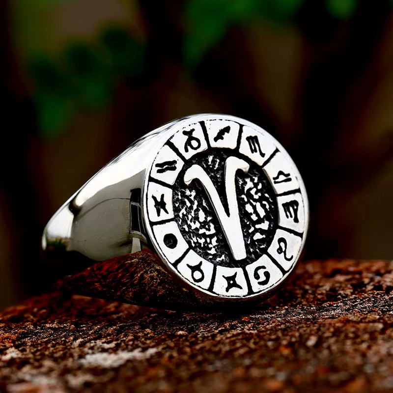Bague Signe Astrologique Polie Style Vintage