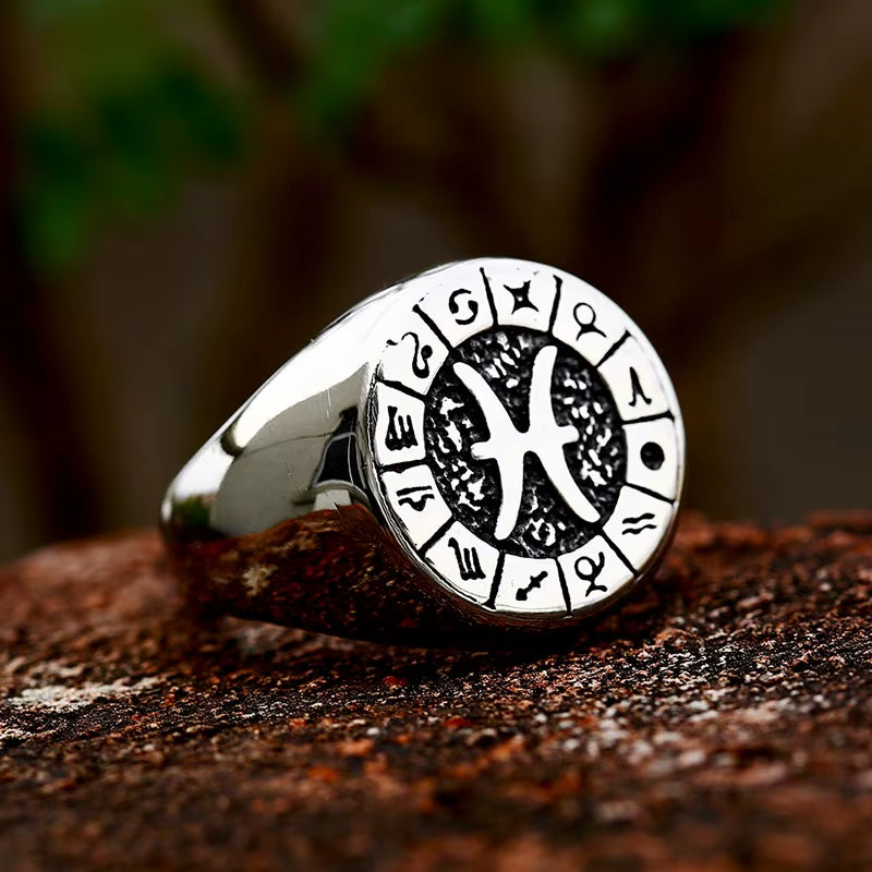 Bague Signe Astrologique Polie Style Vintage