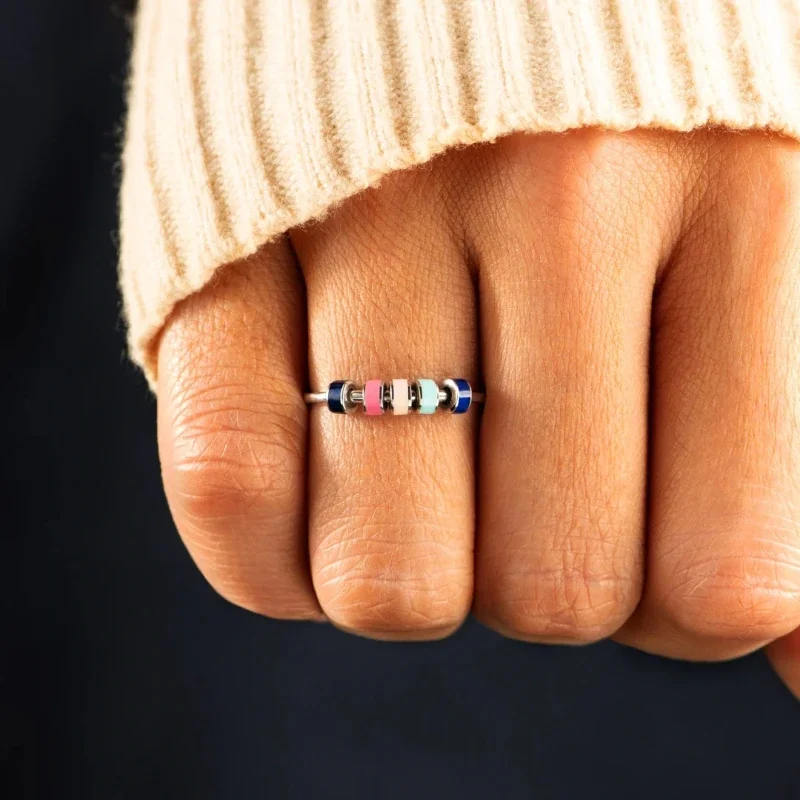 Bague Anti-Stress en Argent 925 – Roulettes Colorées pour l’Esprit et le Style Image