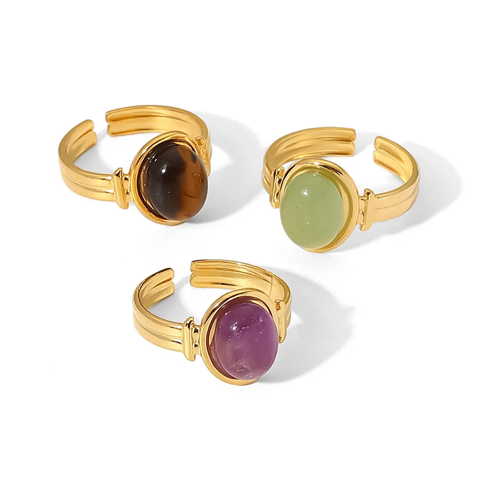 Bague pierre naturelle en acier inoxydable