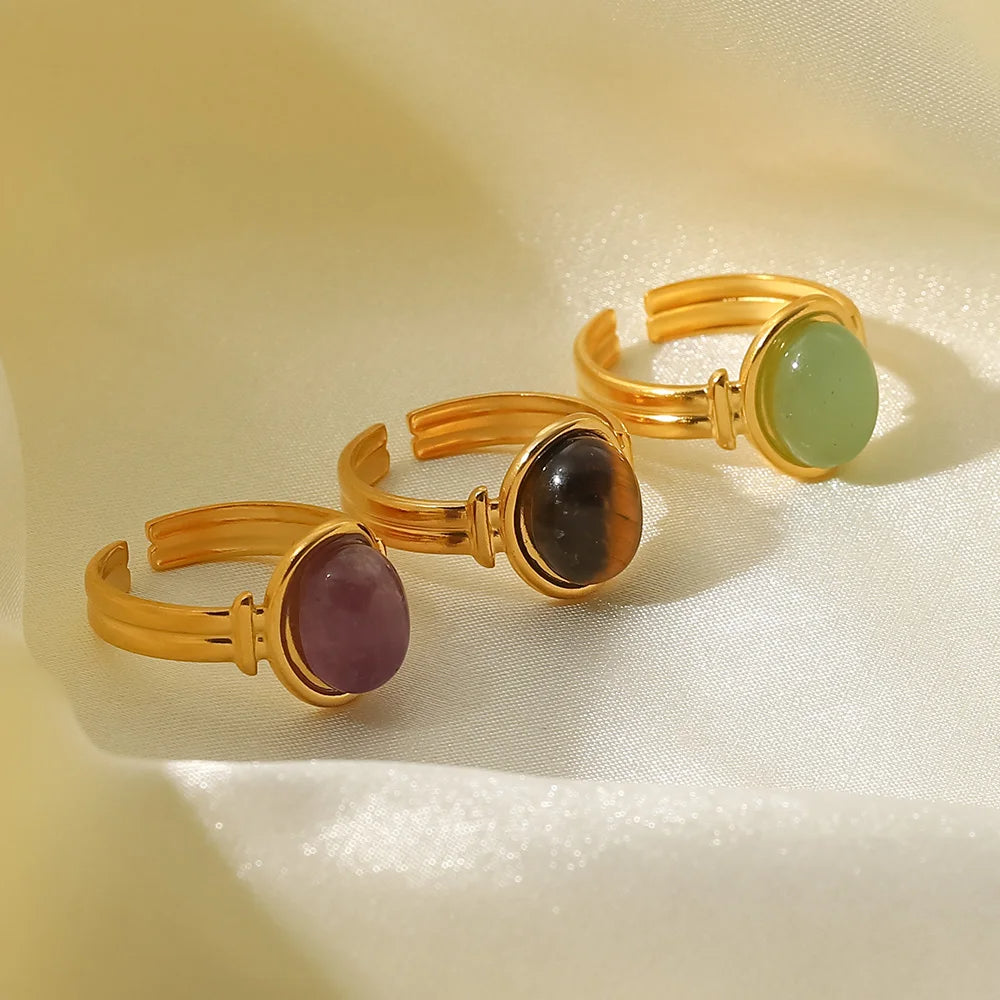 Bague pierre naturelle en acier inoxydable