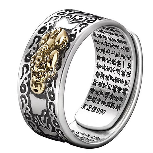 Bague Pixiu - Protection et Chance sur fond blanc