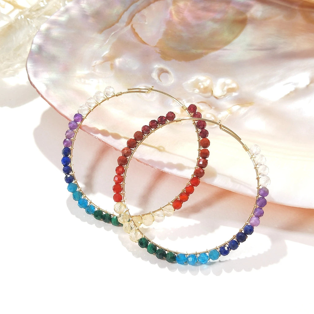 Boucles d Oreilles Créoles en Or et Pierres Fines