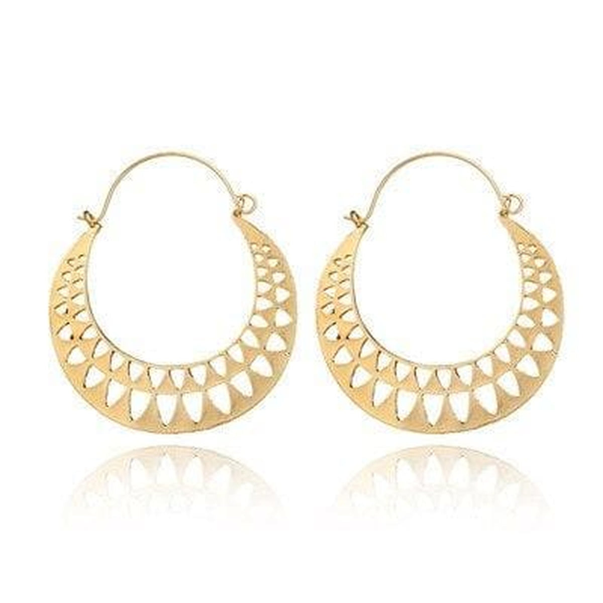 Boucles d'oreilles égyptiennes soleil doré, acier inoxydable, fond blanc