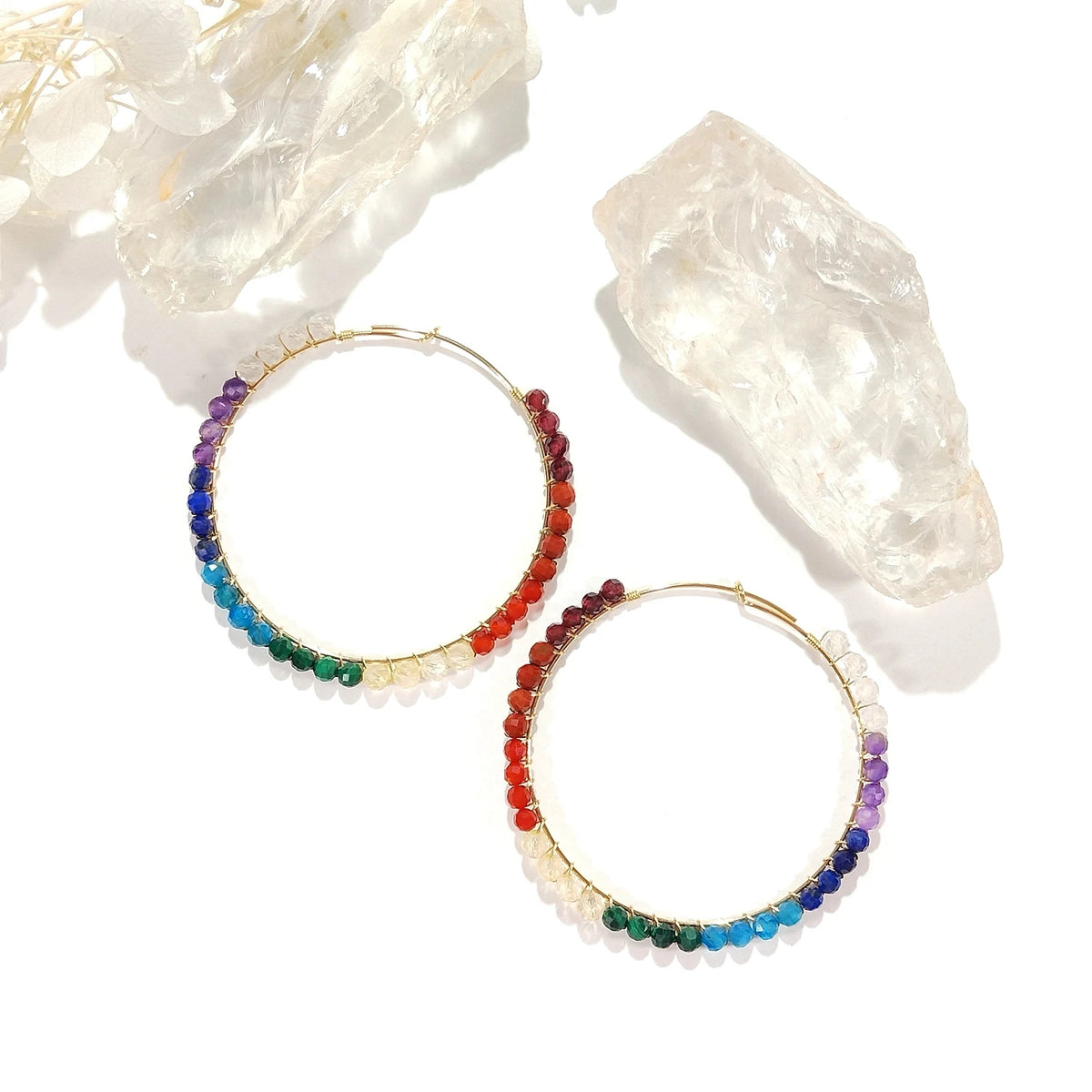 Boucles d Oreilles Créoles en Or et Pierres Fines
