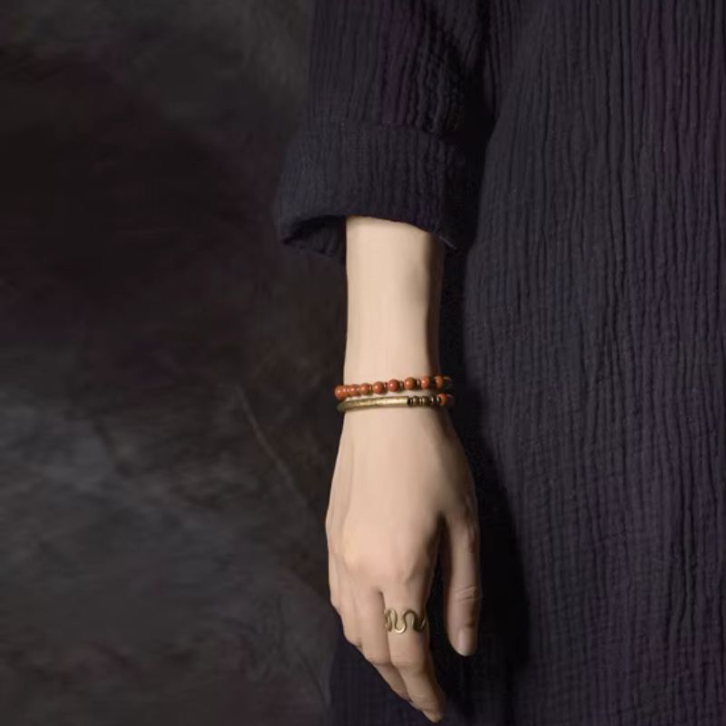 Bracelet « Ancrage » en Cuivre et Jaspe Rouge ou Jade Vert