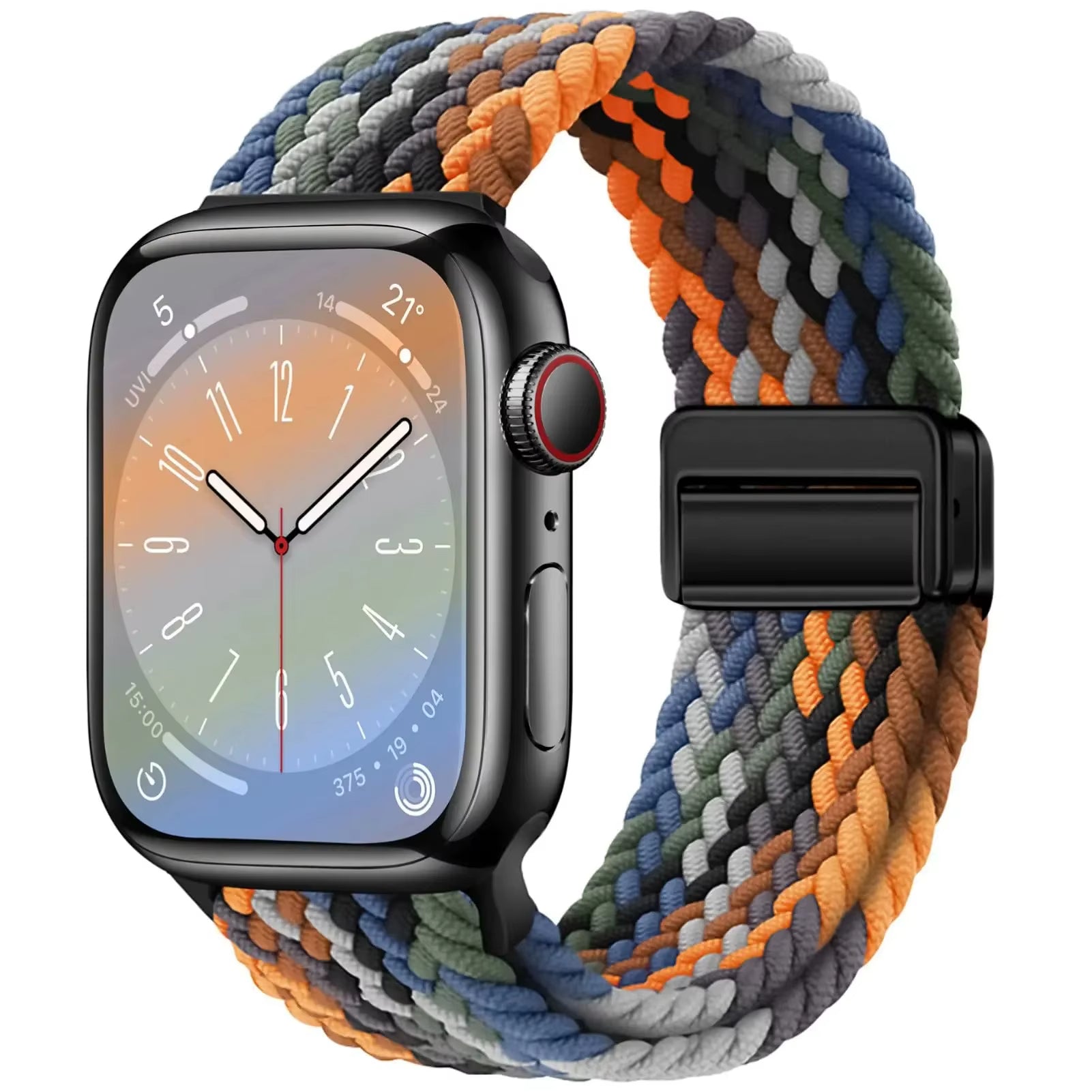 Bracelet Apple Watch Multicolore et Tressé sur fond blanc