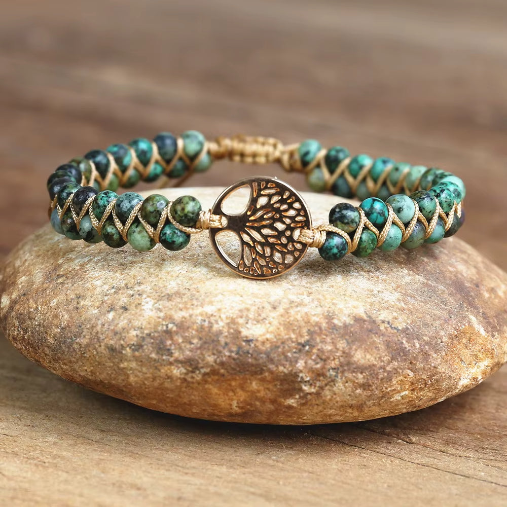 Bracelet Arbre de Vie en Perles de Jaspe sur une pierre