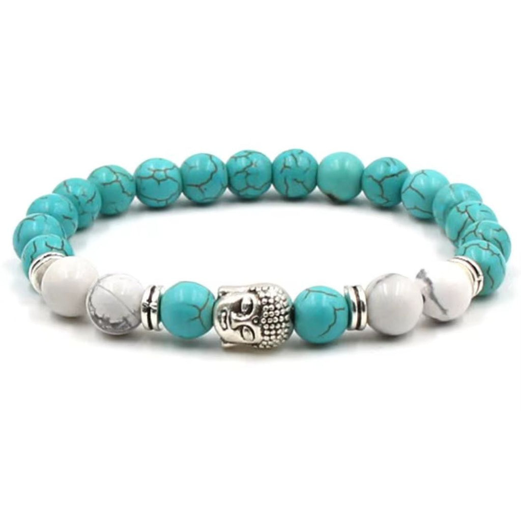 Bracelet Bouddha avec Perles de Howlite sur fond blanc