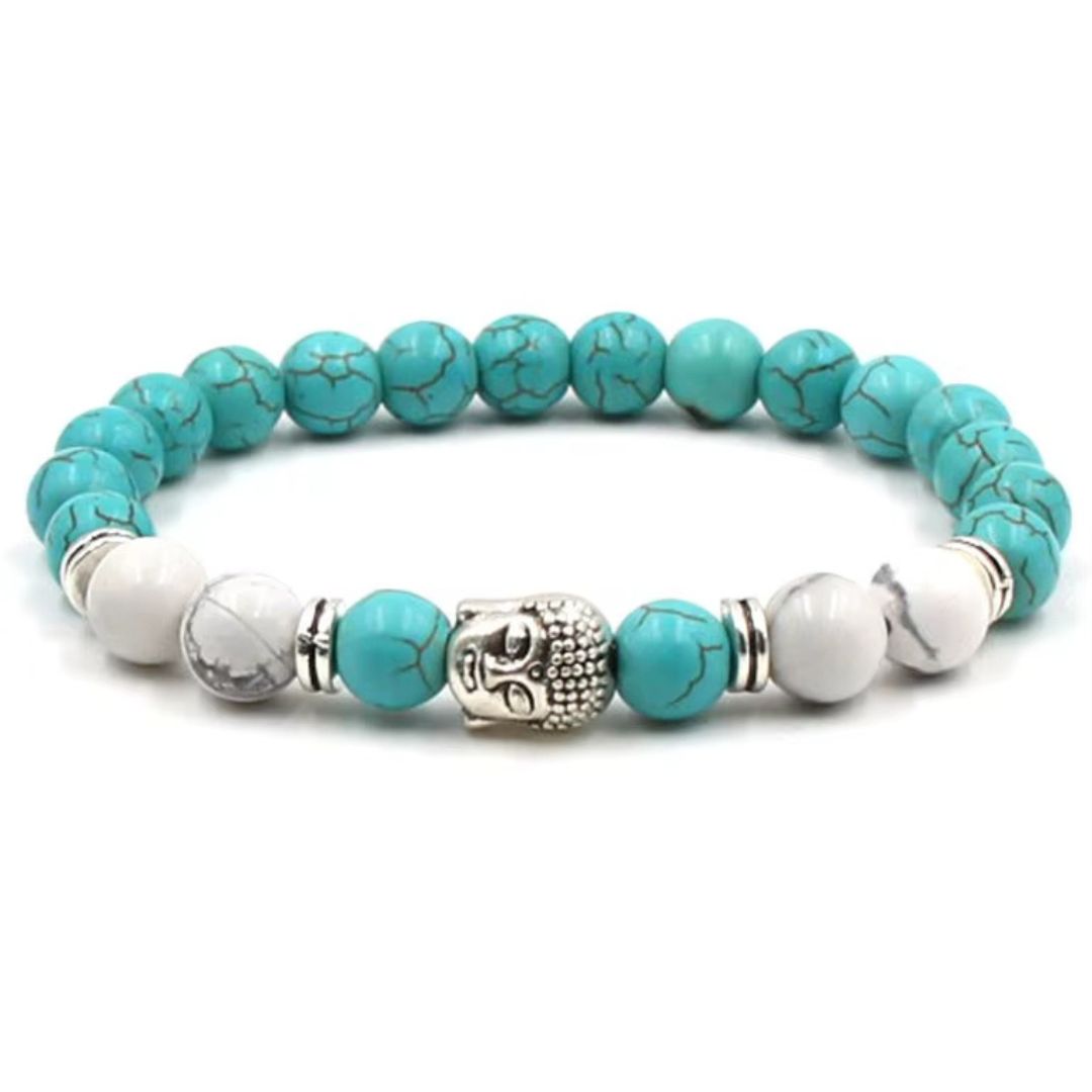 Bracelet Bouddha avec Perles de Howlite sur fond blanc
