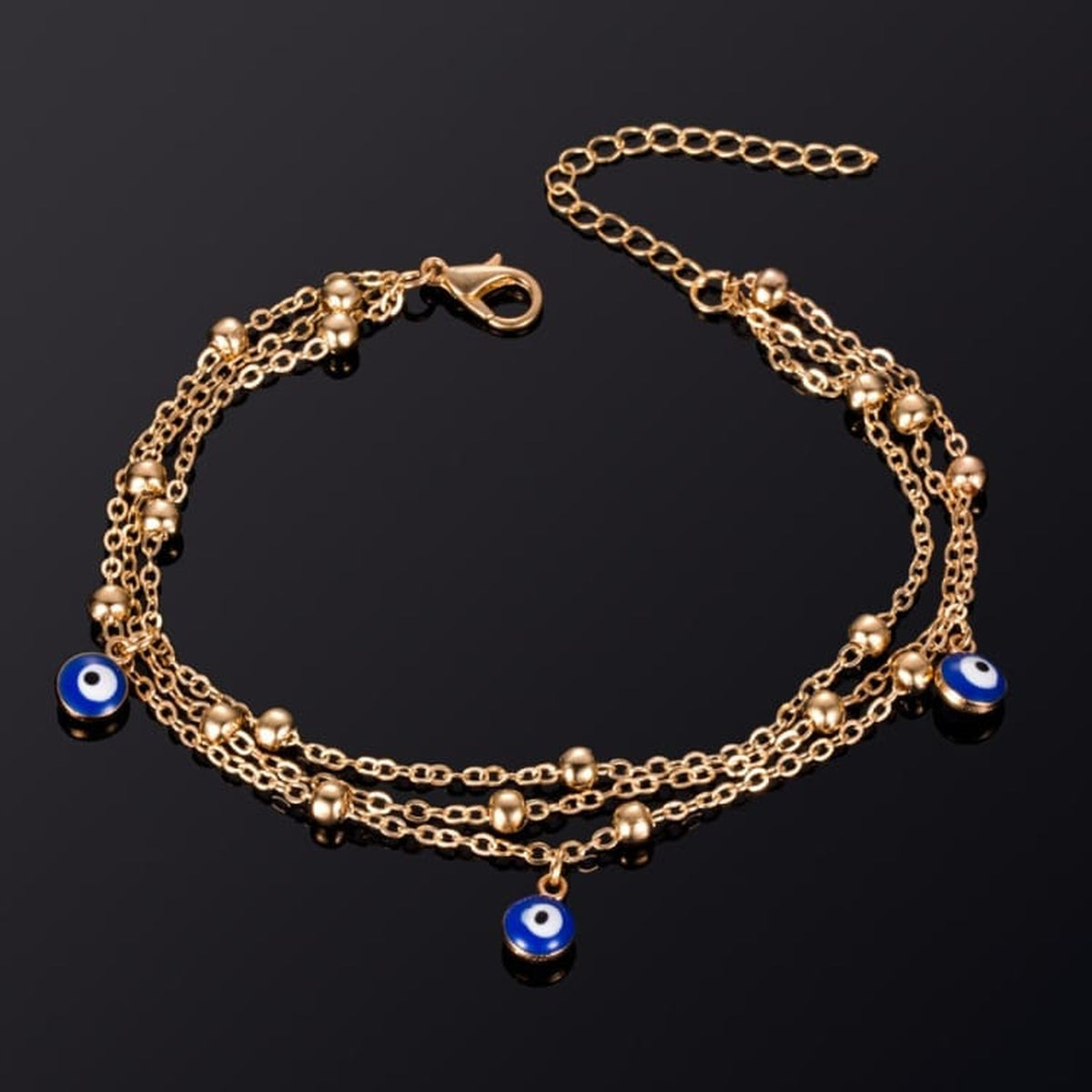 Bracelet de cheville Nazar Boncuk Or à trois yeux bleus