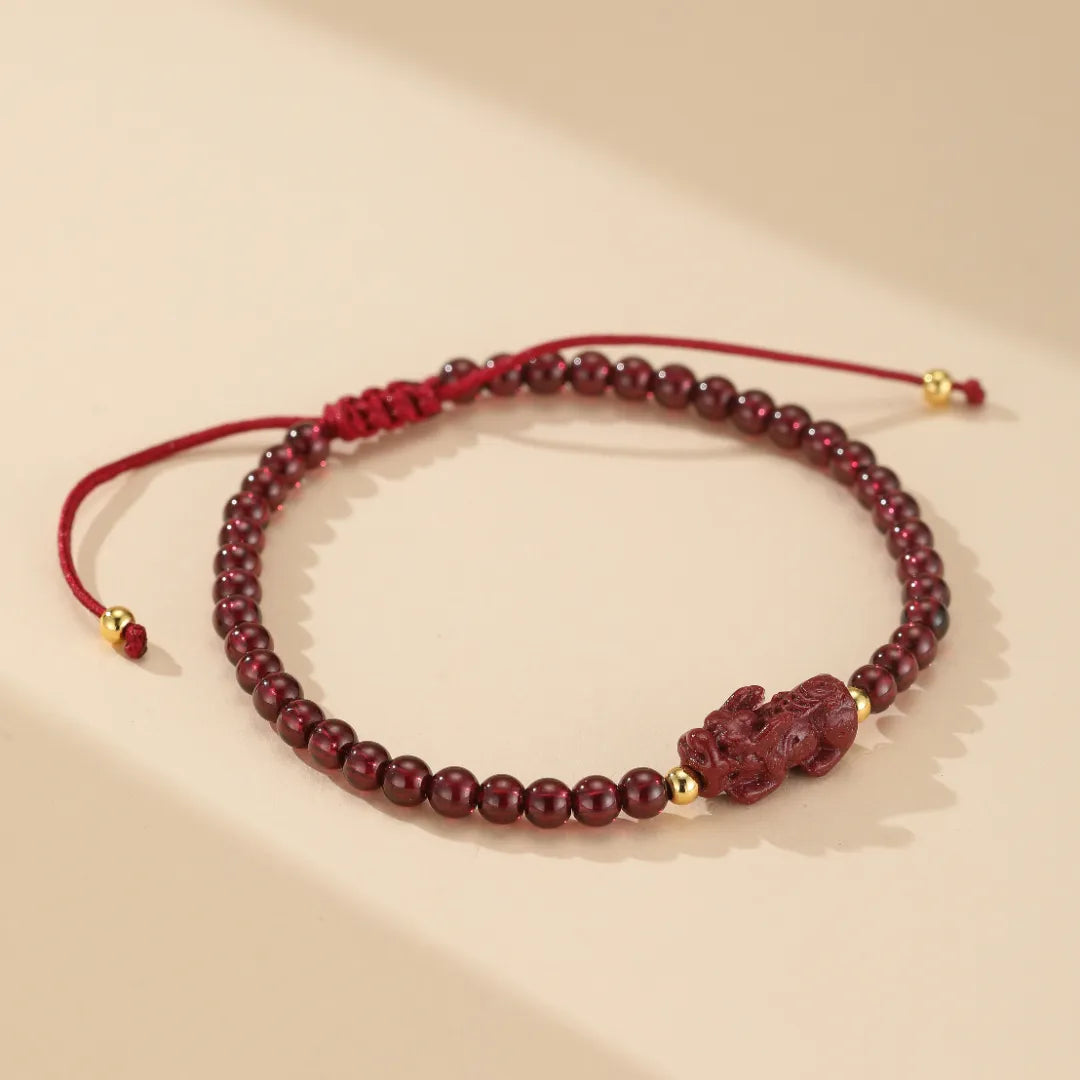 Bracelet de chance en Grenat Rouge - Pi Xiu