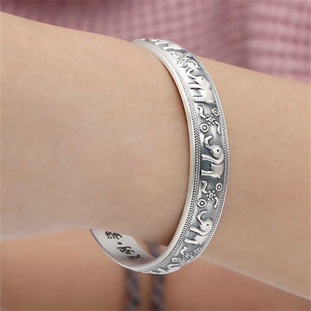 Bracelet manchette en argent sterling 925, interieur grave de mantras calligraphies