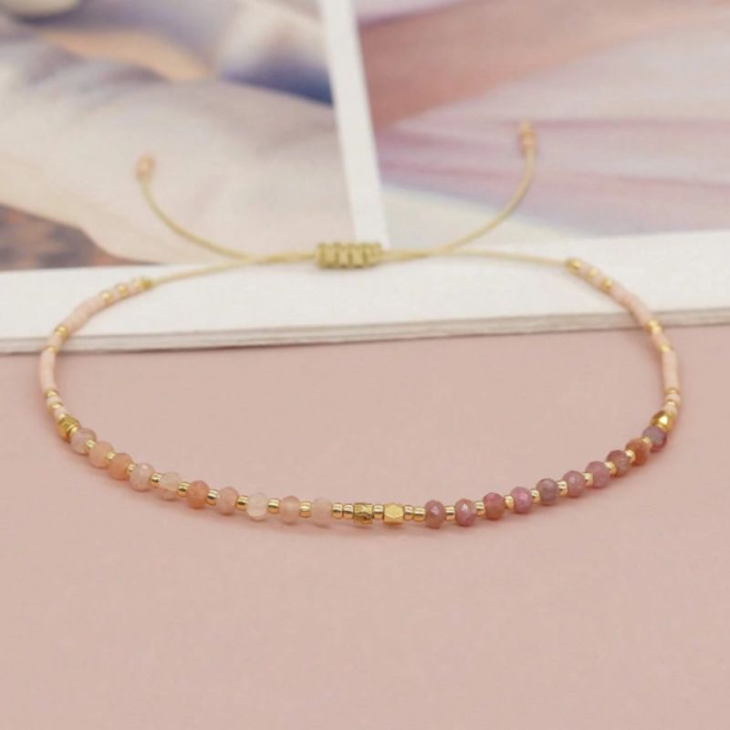 Bracelet fin en pierres naturelles - Quartz Fraise