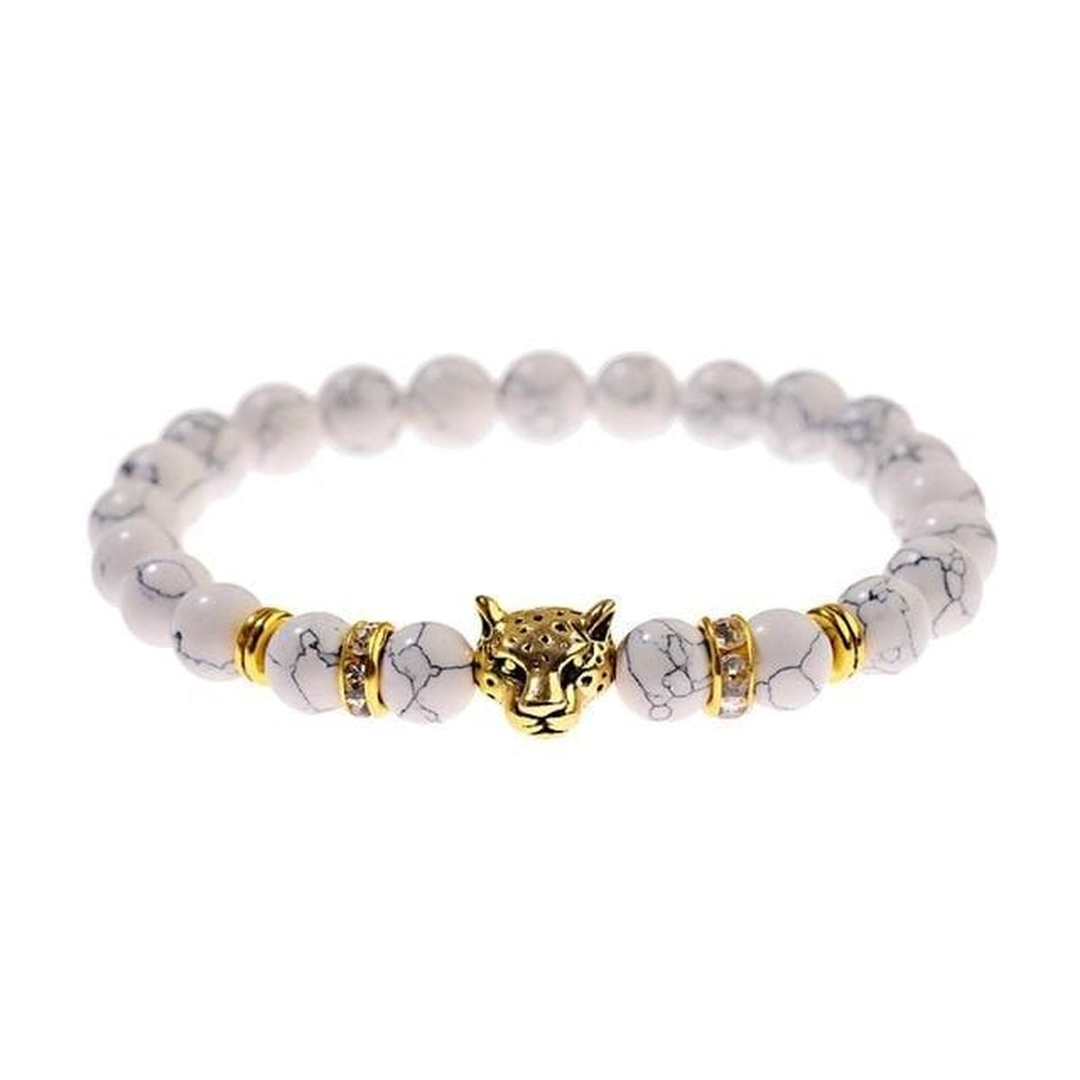 Bracelet perlé pour homme léopard, perles turquoise blanche
