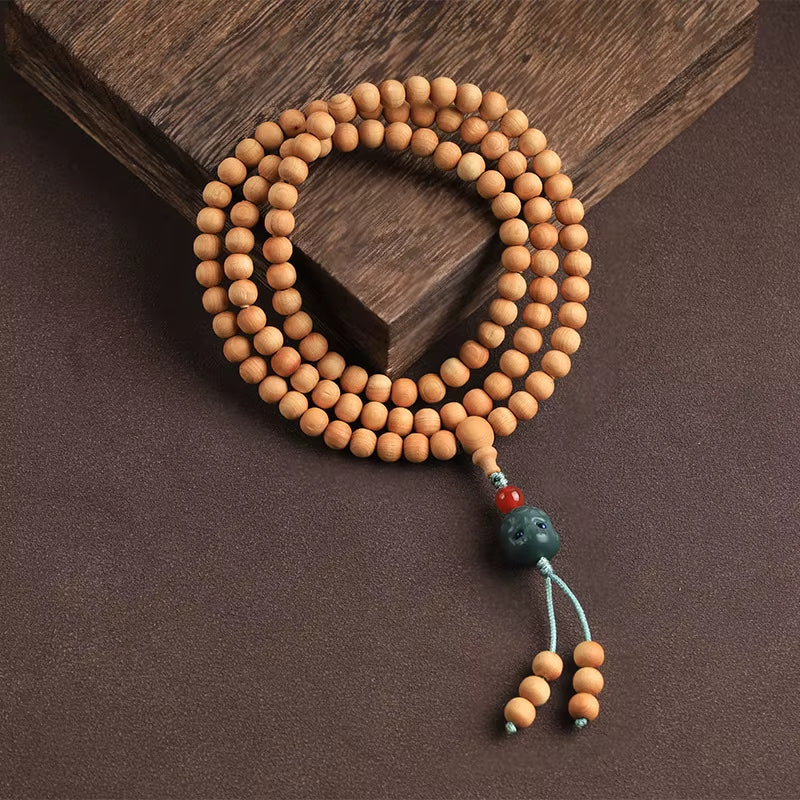 Bracelet Mala avec Perles en Bois Naturel