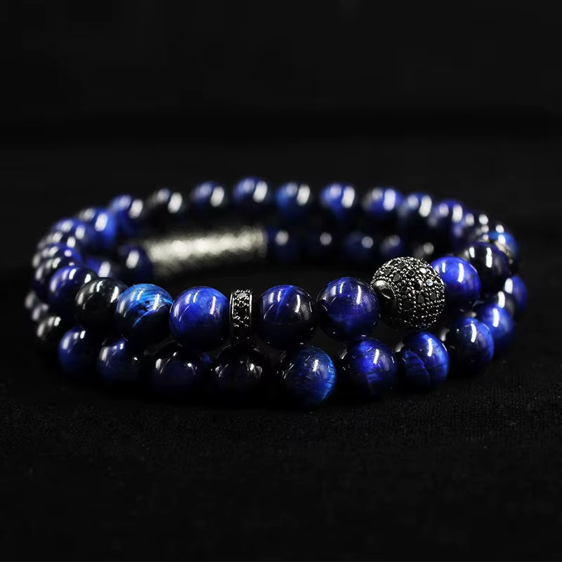 Bracelet de Protection Double avec Perles de Pierre Naturelle sur fond noir Image