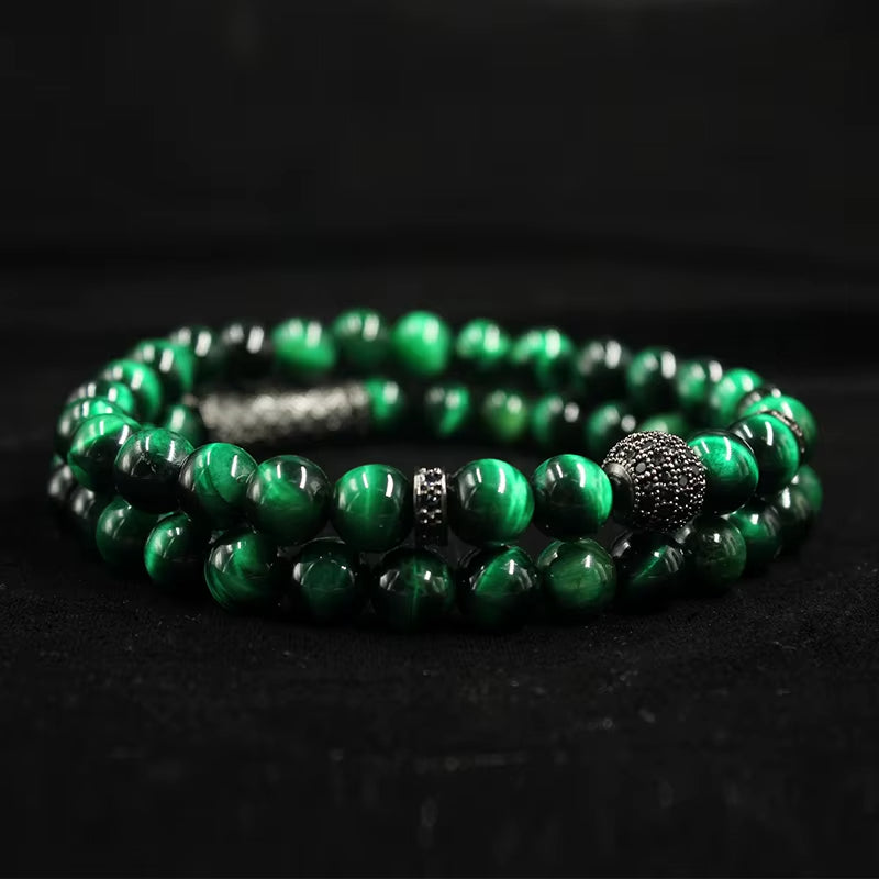 Bracelet de Protection Double avec Perles de Pierre Naturelle