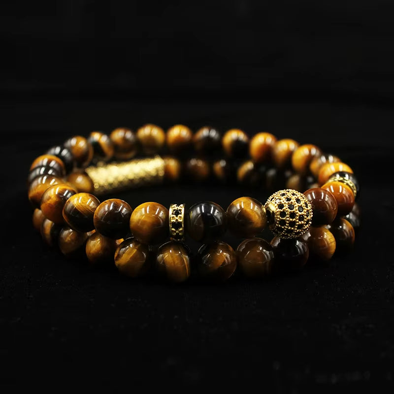 Bracelet de Protection Double avec Perles de Pierre Naturelle