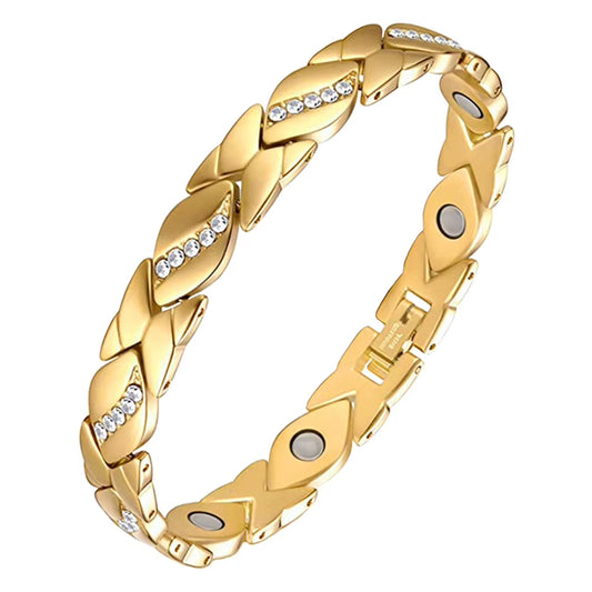 Bracelet Femme - Magnétique à Strass sur fond blanc