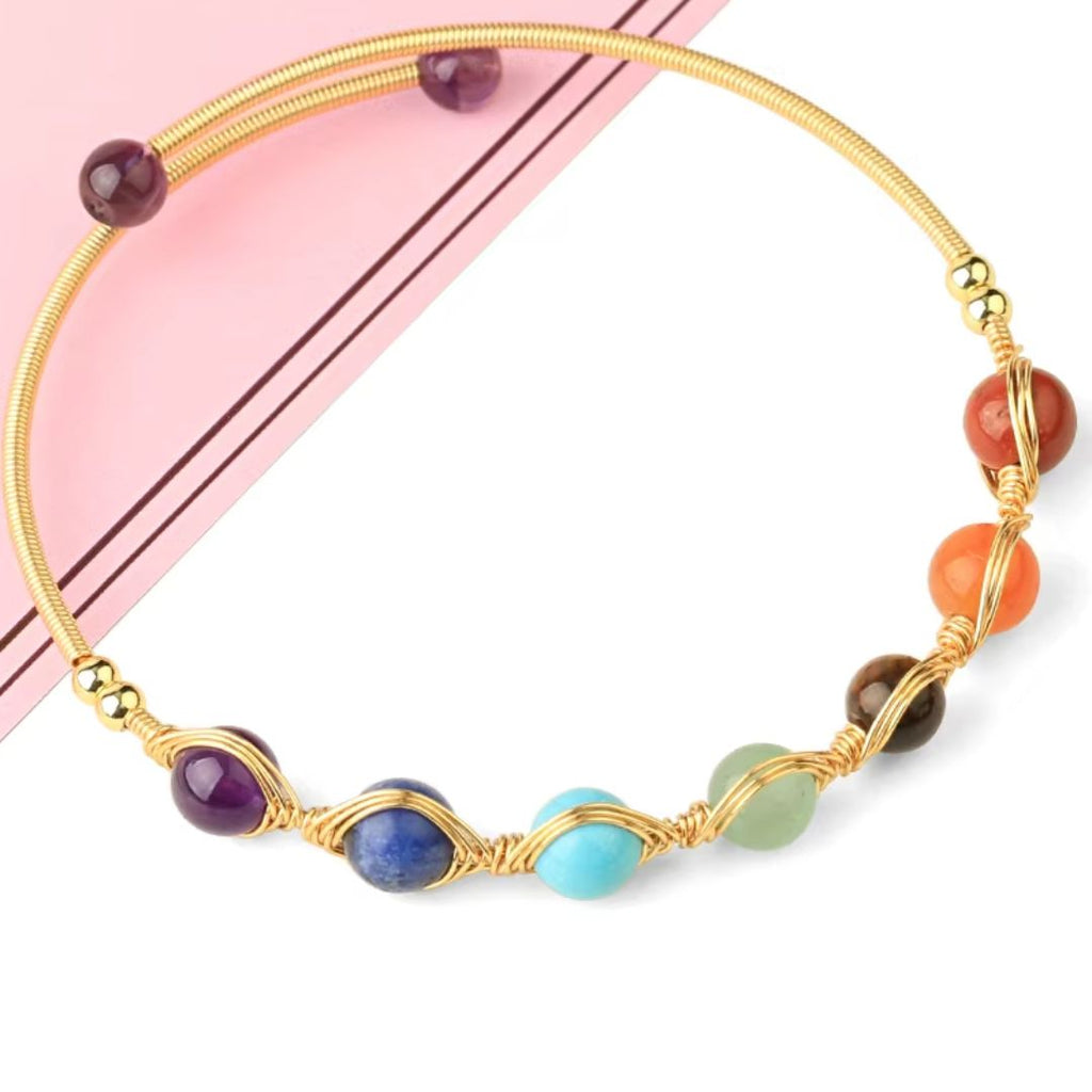 Bracelets 7 Chakras Fin avec Pierres Naturelles Rondes
