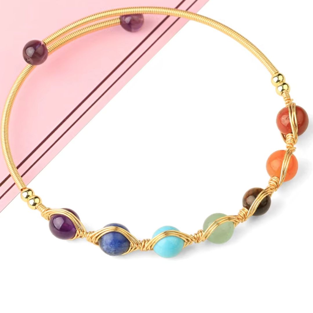 Bracelets 7 Chakras Fin avec Pierres Naturelles Rondes