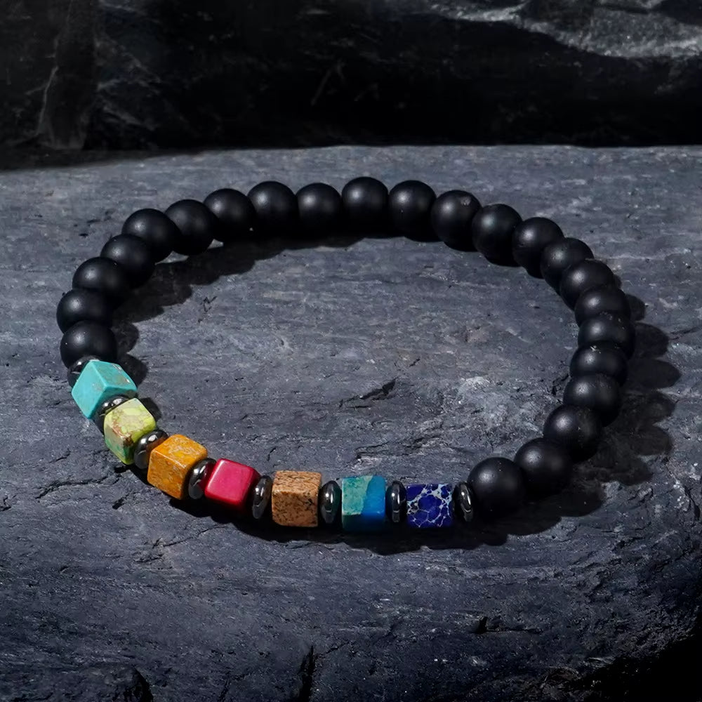 Bracelets 7 Chakras avec Pierres Naturelles Cubiques Image
