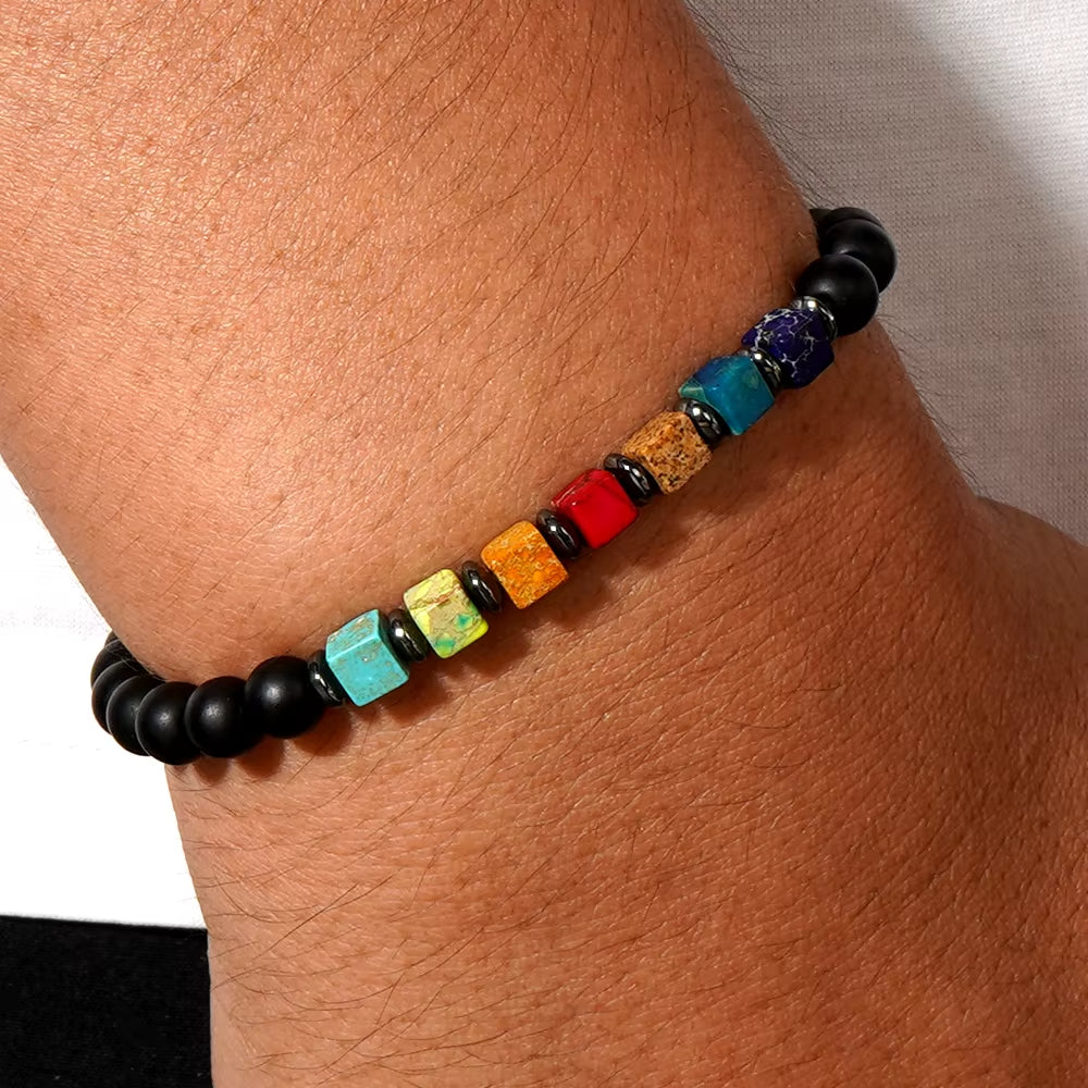 Bracelets 7 Chakras avec Pierres Naturelles Cubiques