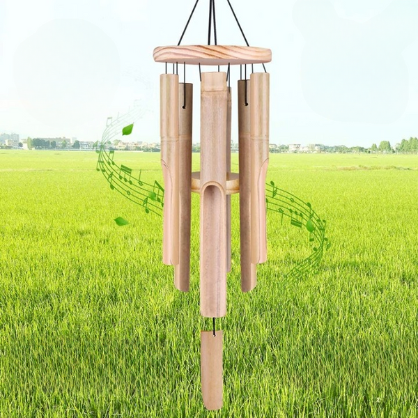 Carillon à vent en bois et métal avec cinq tubes – Le Temple Yogi