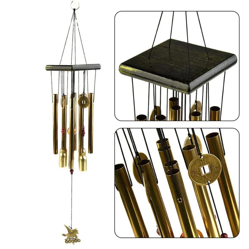 Carillon Feng Shui en métal doré – Harmonie, tradition et sérénité