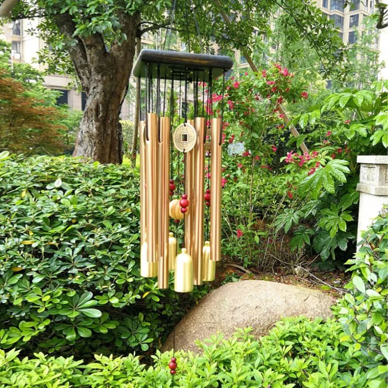 Carillon Feng Shui en métal doré – Harmonie, tradition et sérénité