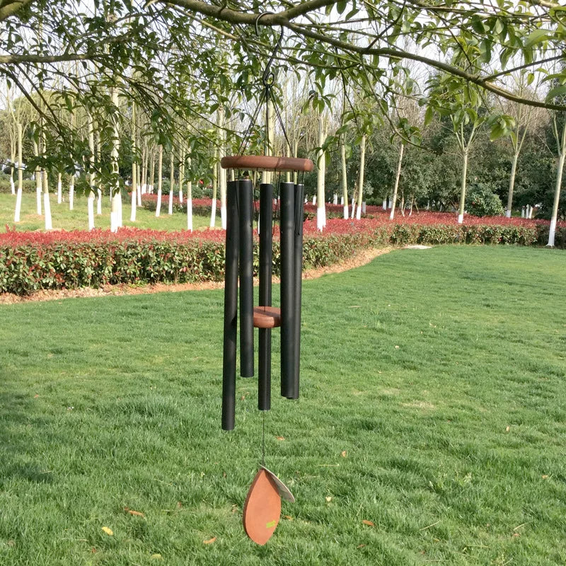 Carillon à vent en bois et métal avec cinq tubes
