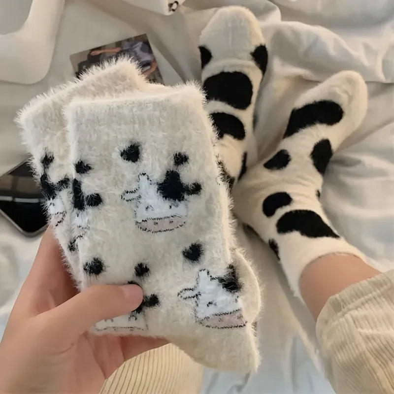 Chaussettes pilou pilou mignonnes avec imprimés de vaches