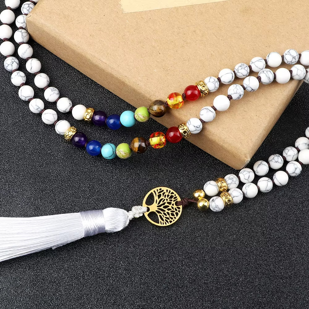 Collier 7 Chakras avec Perles Blanches