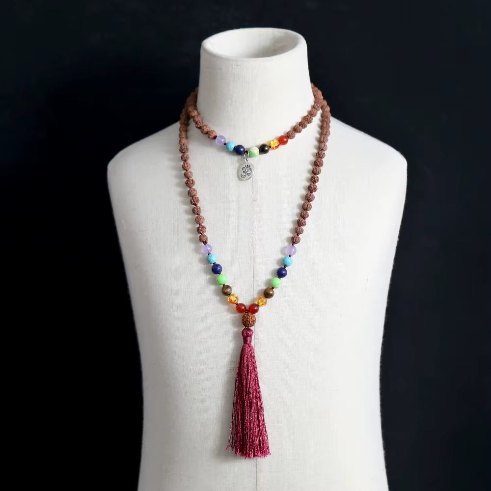 Collier 7 Chakras en Rudrashka