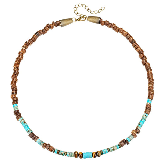 Collier pour Homme - Bois et Pierre Naturelle sur fond blanc