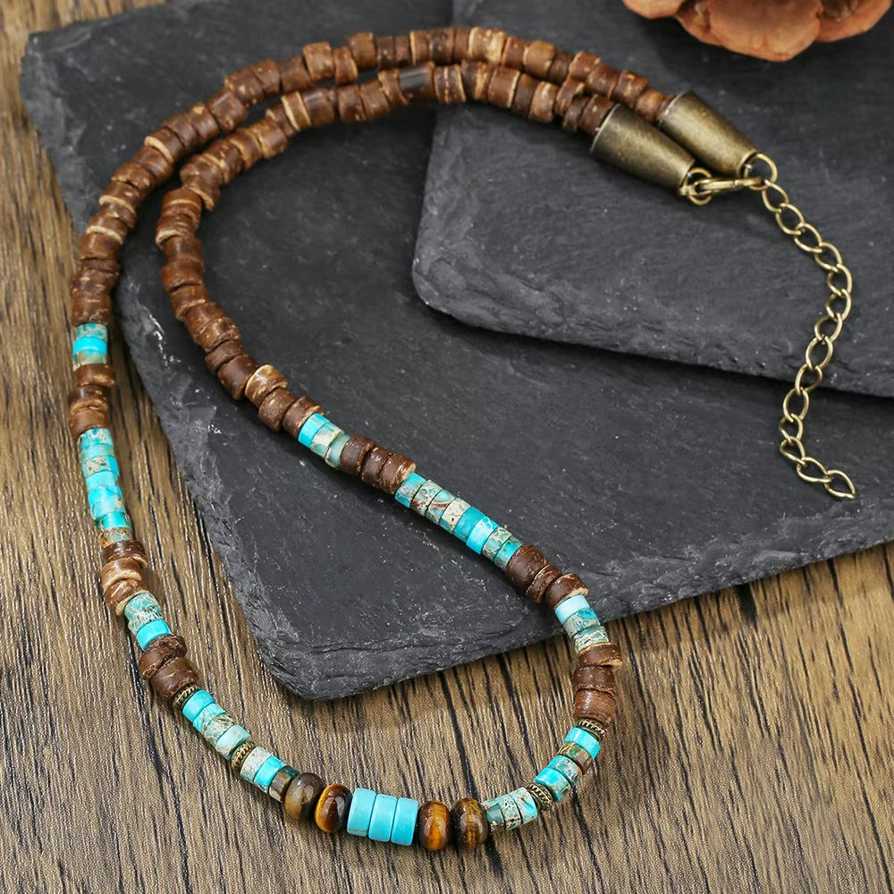 Collier pour Homme - Bois et Pierre Naturelle