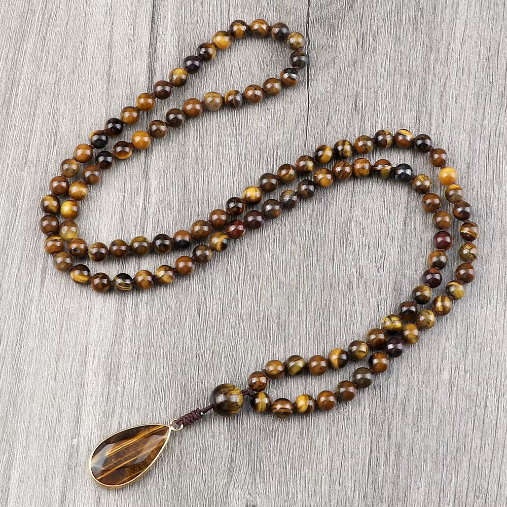 Collier pour Homme - Oeil de Tigre sur fond gris
